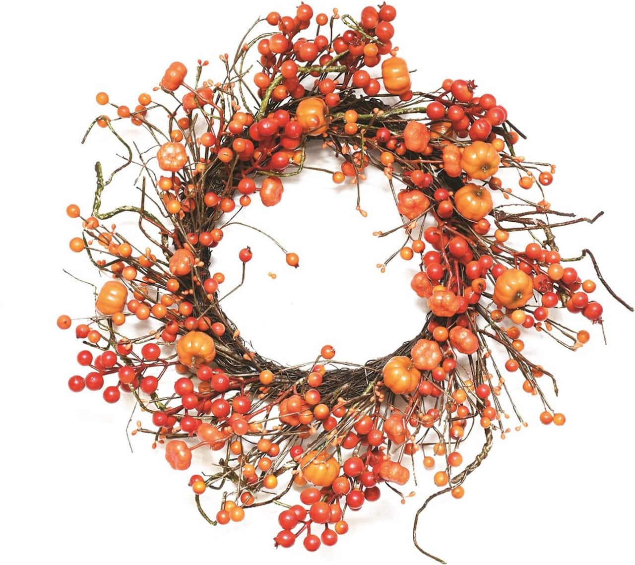 20" Autumn Harvest Decorative Artificial Fall Orange Berry and Mini Pumpkin Wreath